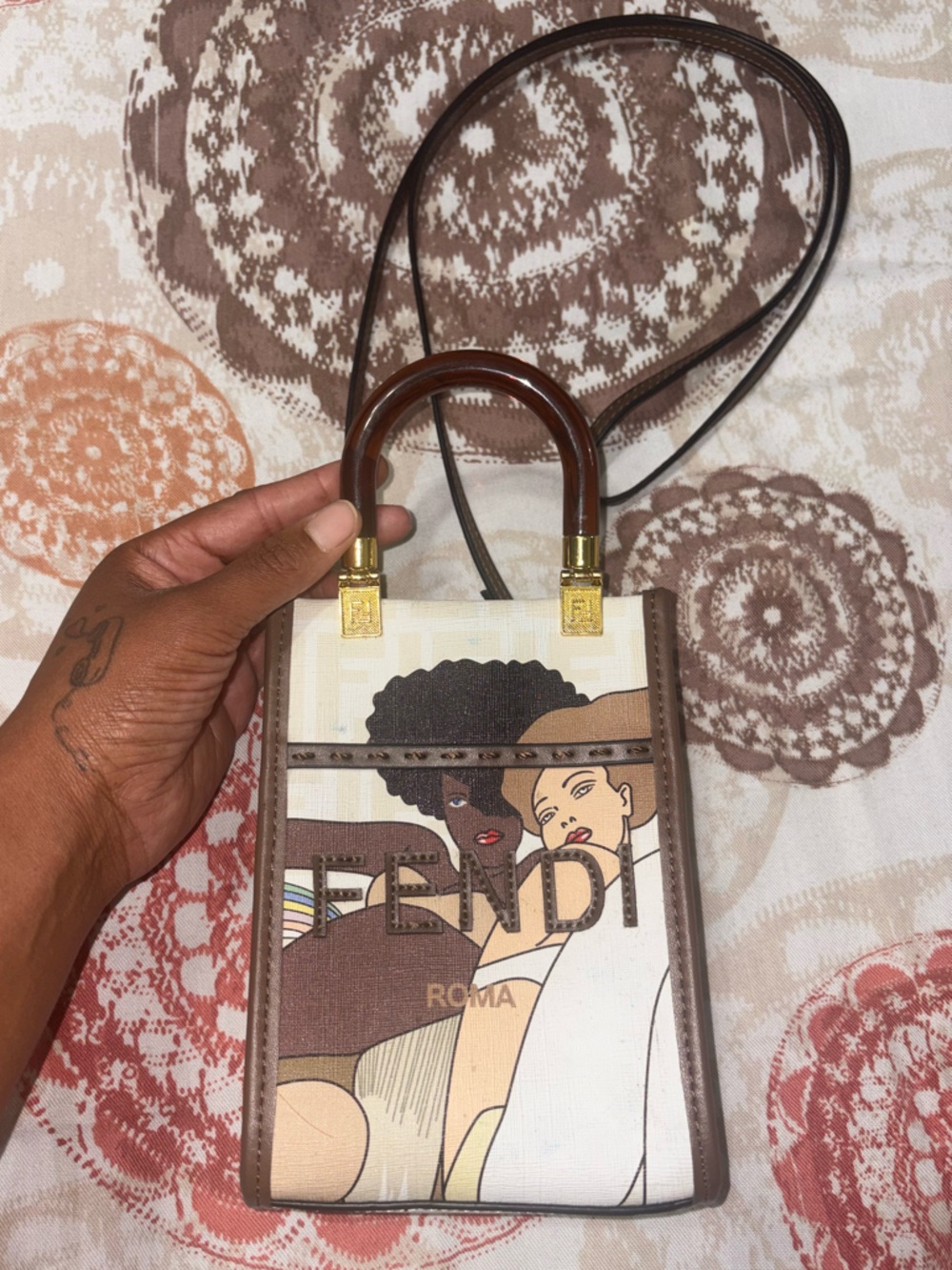 Fendi Brown and Cream Interior Logo Patch Handbag